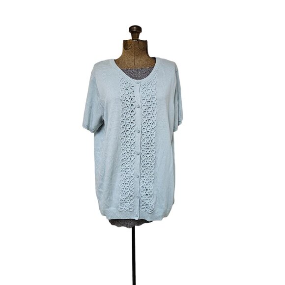 Liz Claiborne Sweaters - Liz Claiborne Light Blue Cotton Knit Sweater With Circle Design Womens Size 1X